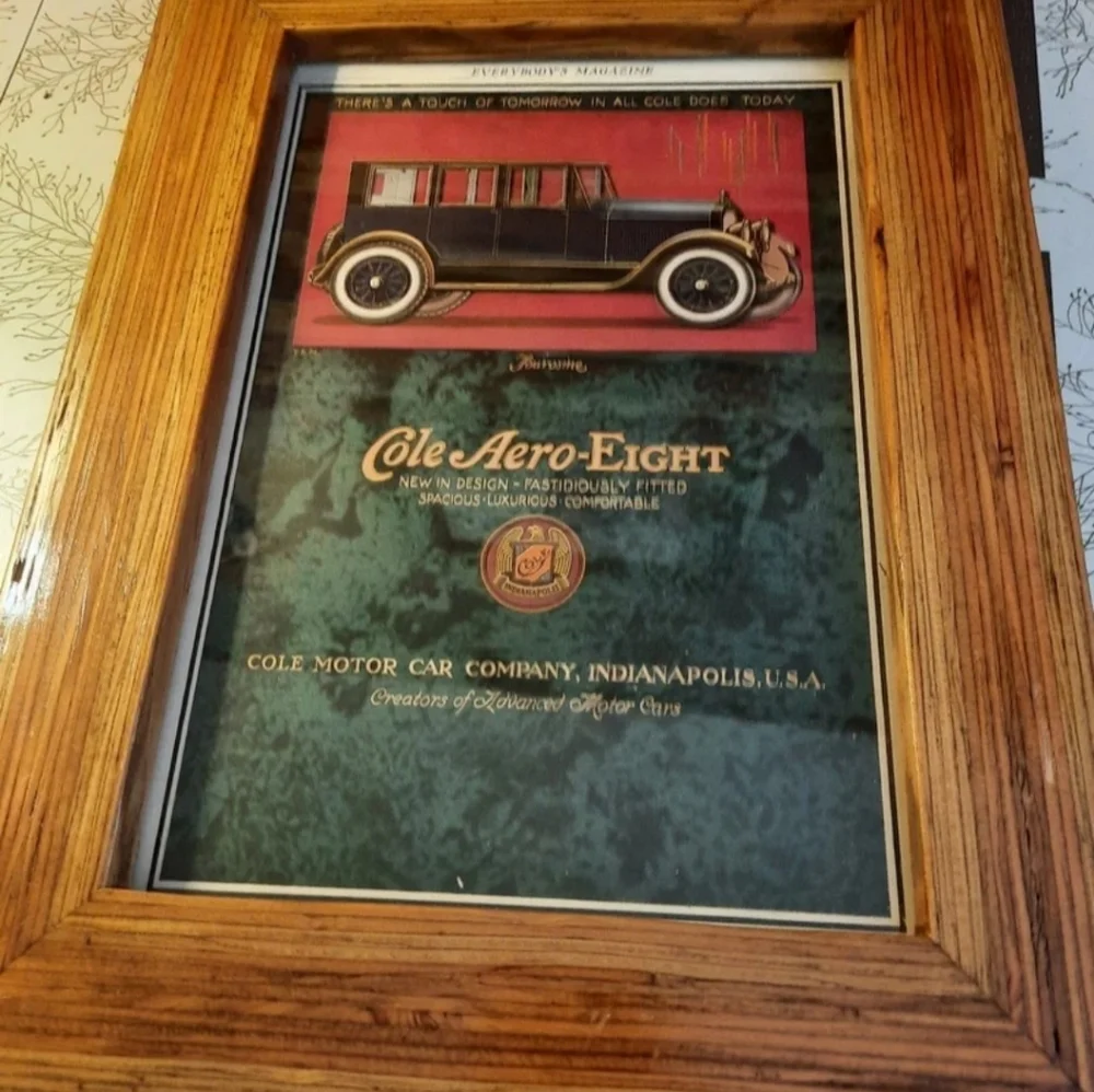 Cole Aero-Eight Old Car Ad In vtg wood frame Antique Auto